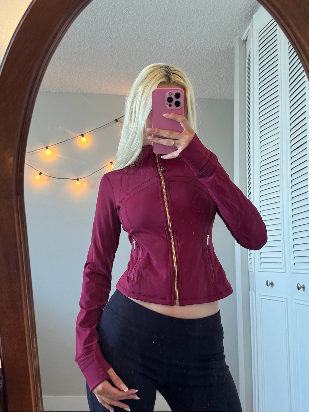Fitted Wine Zip-Up Bomber Jacket
